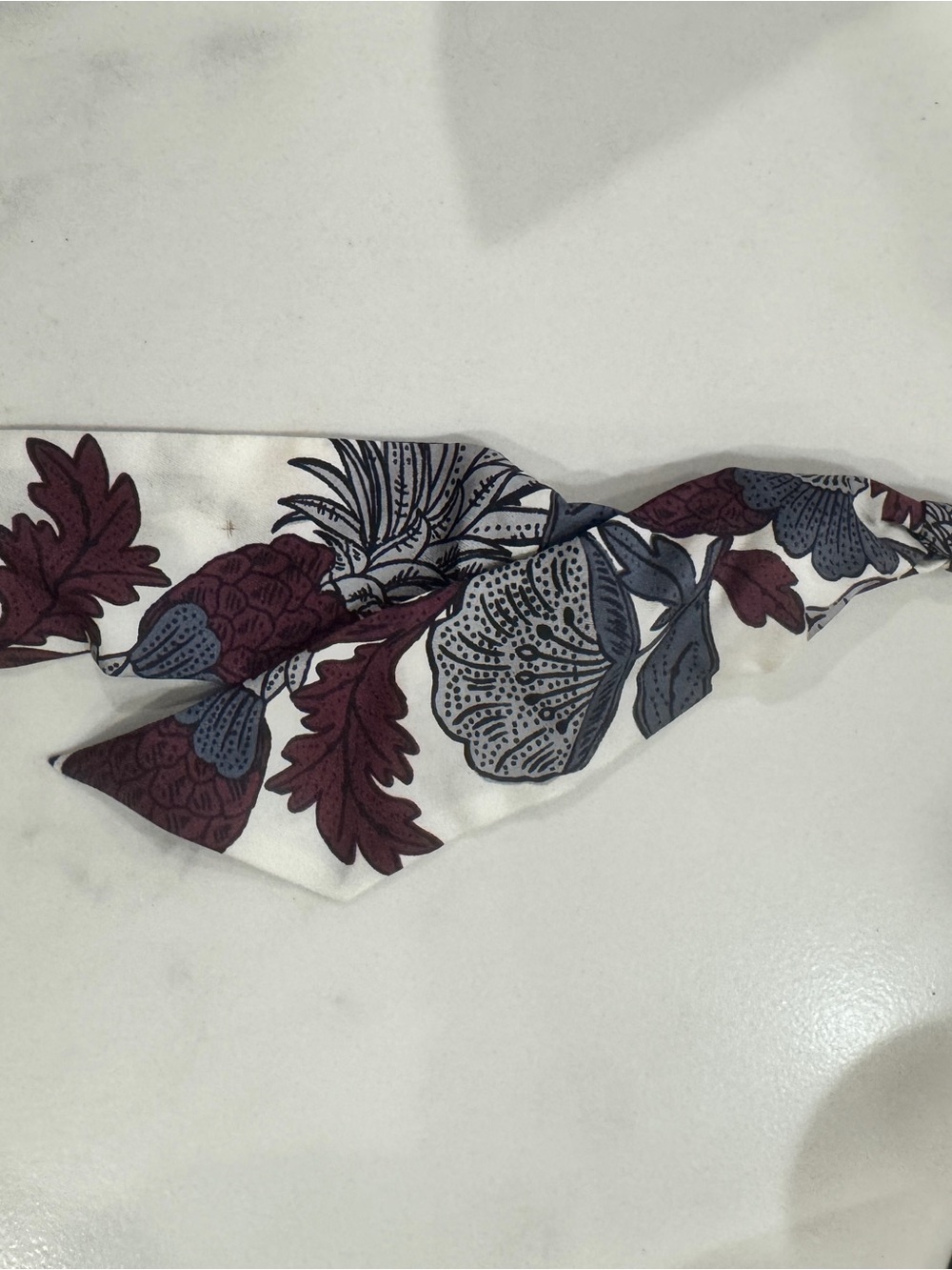 Tory Burch Floral Silk Scarf Keychain - White, Burgundy & Slate Blue